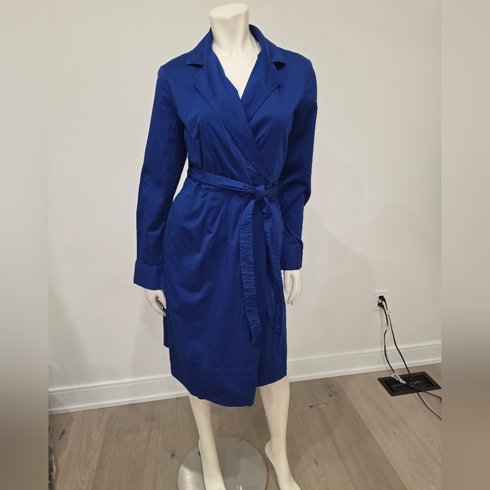 Talbots royal blue wrap poplin Midi dress with Pockets - Picture 2 of 10